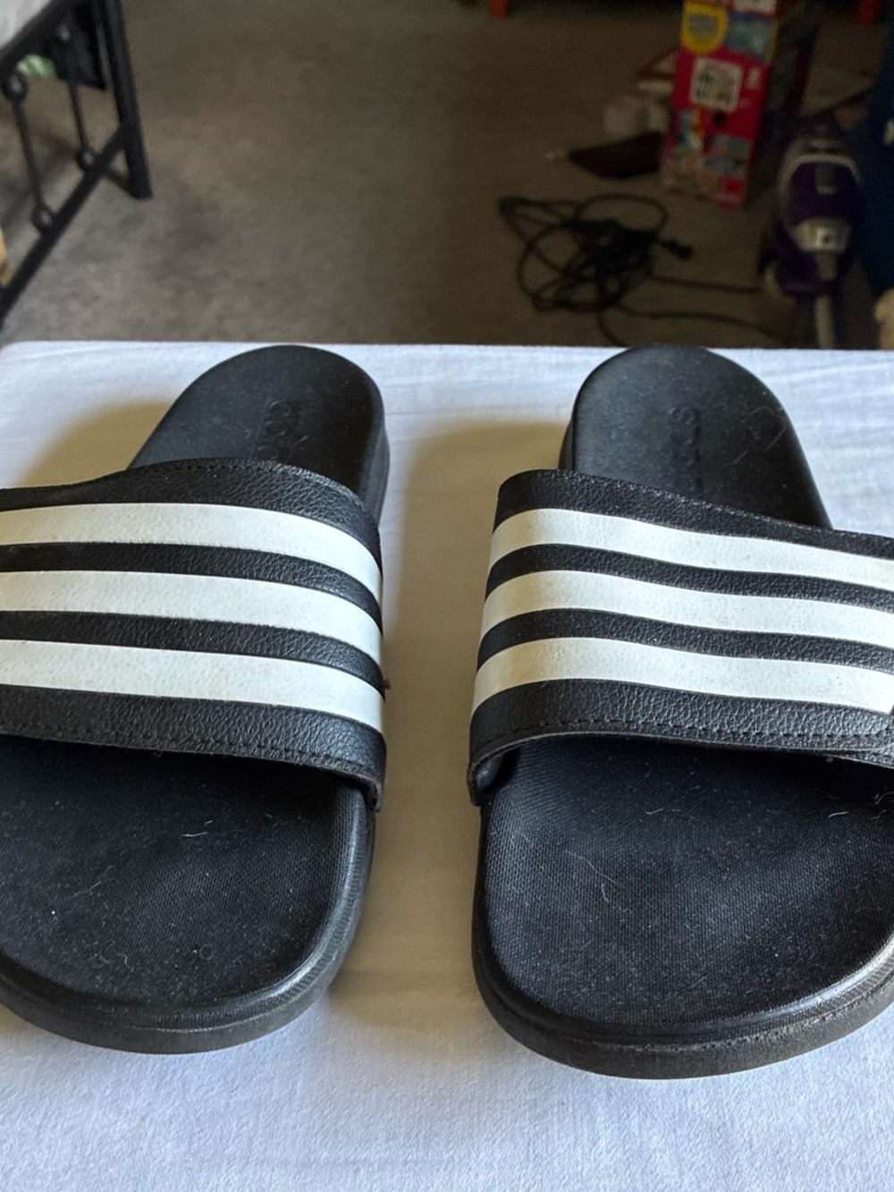 Adidas Black Slide Sandals with White Stripes - Casual Slip-On